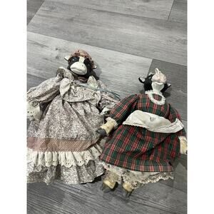 Vintage Milkmaid Cow Doll Dress And Red Bonnet Ceramic And Plush Body 15 Inches